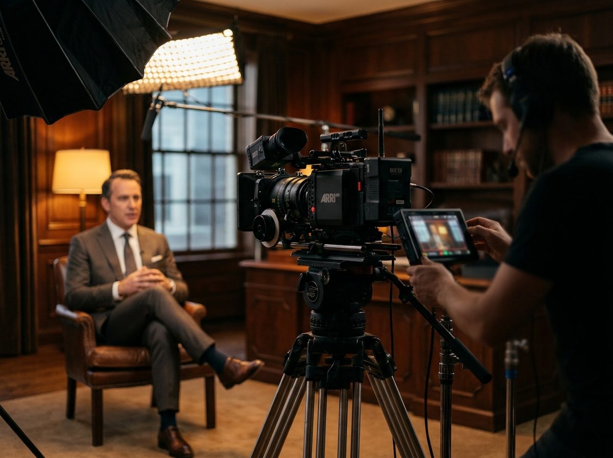 Cinematic interview lighting setup for a brand film